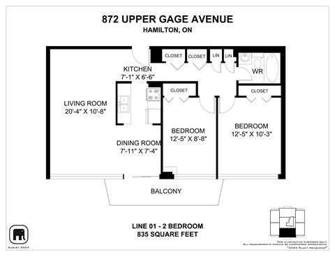 A floor plan for a two bedroom apartment at 872 Upper Gage Avenue, Hamilton, ON.